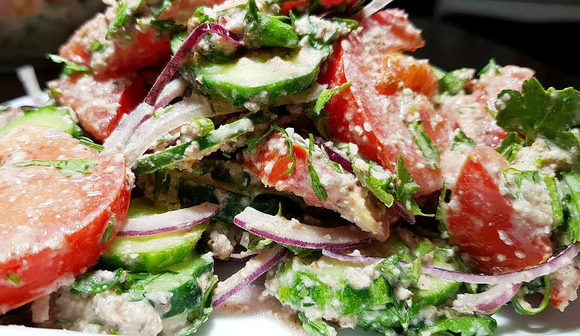 Salads in fish restaurant in Batumi Blue Wave