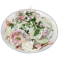 Cucumber and tomatoes salad with mayonnaise in Batumi in Blue Wave